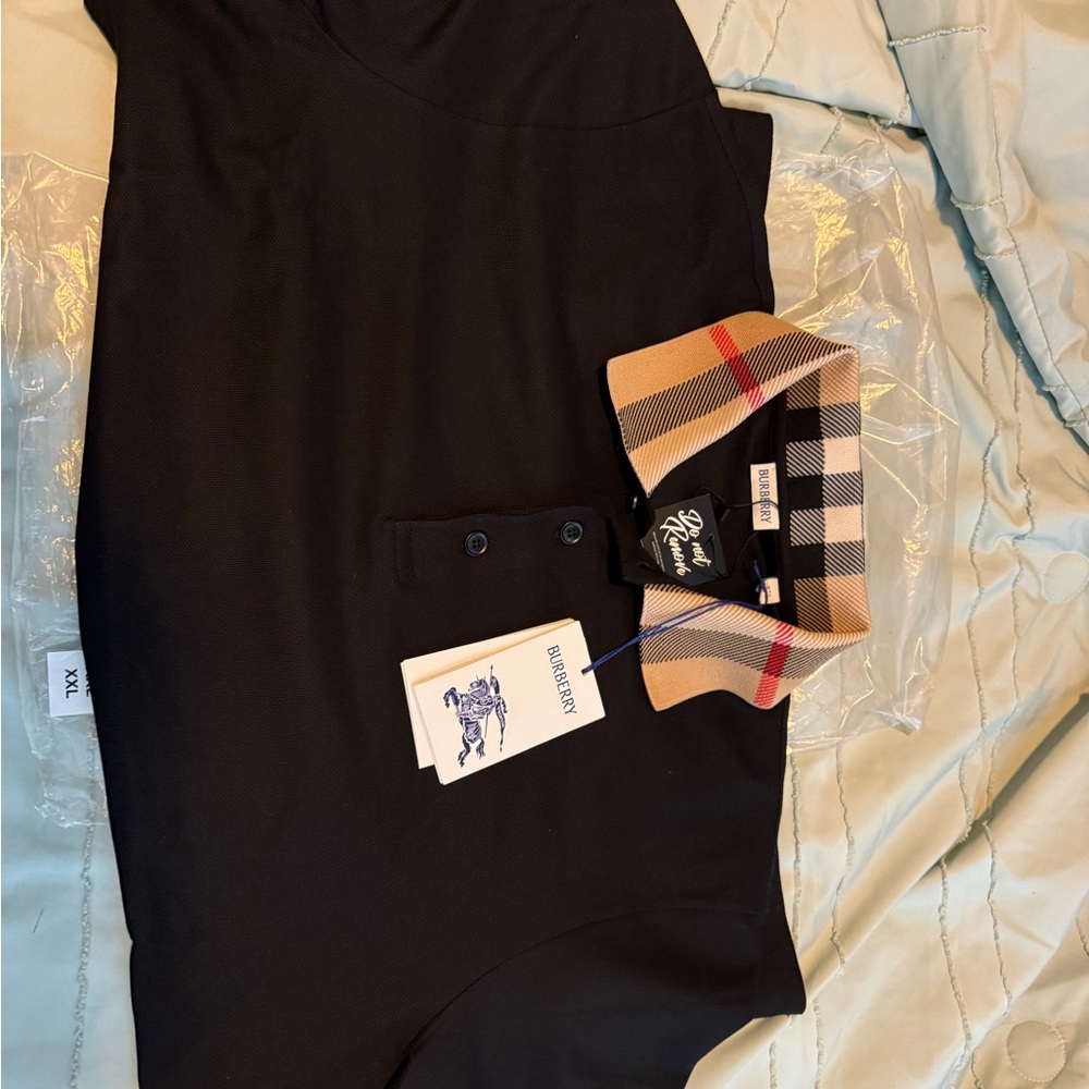 Burberry Black Polo with Check Collar